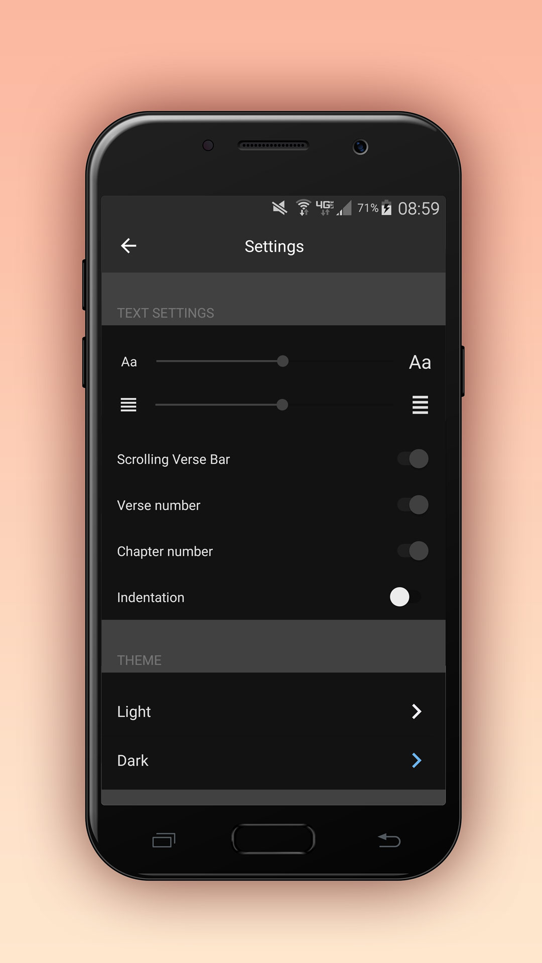 Screenshot of Dark Mode settings